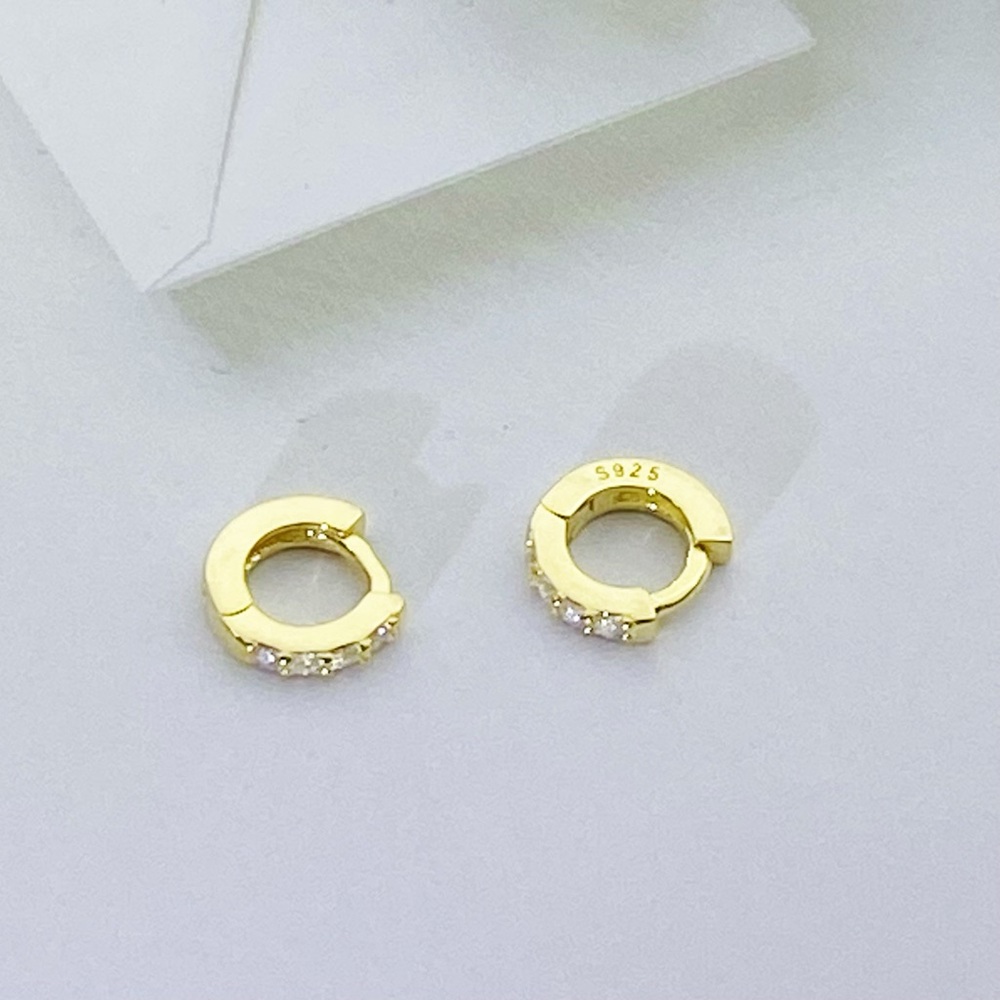 Solid silver hoop huggie earrings-Gold 8mm SH002